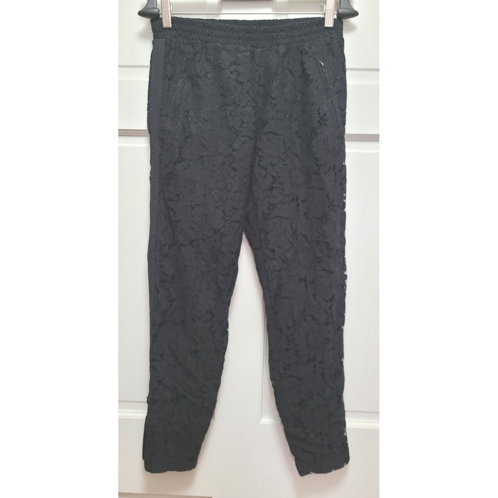 Chaser Women's Lace Jogger Pants w/ Zip Pockets & Zip Ankles - Black - Small